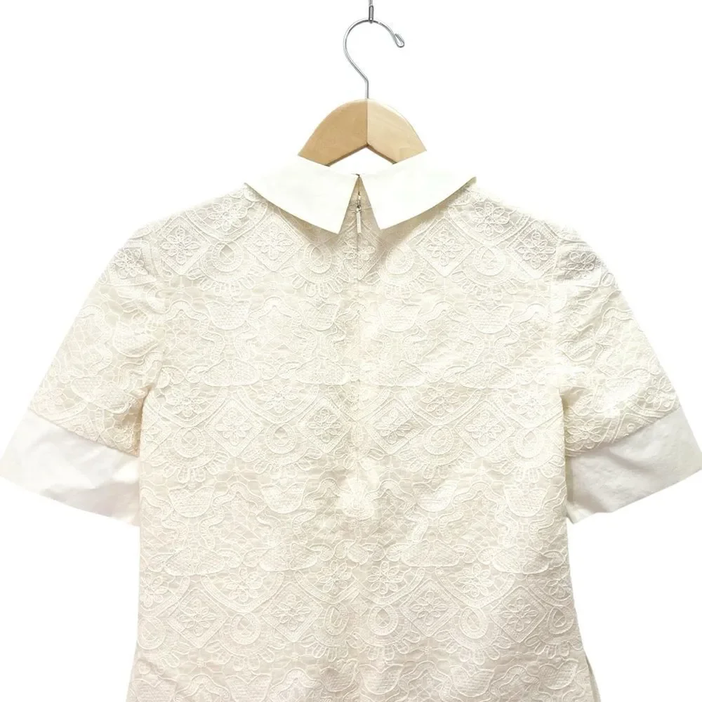 Tory Burch Aurelia Lace Top & Debra Skirt Set Cream Ivory Size 0 Matching Outfit